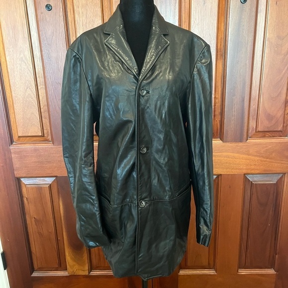 Banana Republic Men's Black Leather Blazer Jacket 3 Button Size small - Picture 1 of 12